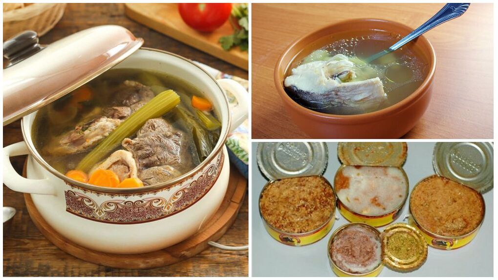 痛风的禁食——丰富的肉汤和鱼汤、罐头食品
